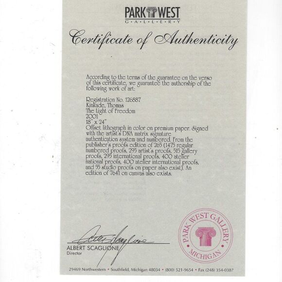 "The Light of Freedom" by Thomas Kinkade Offset Lithograph - Picture 9 of 10